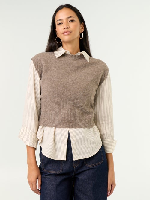 Ärmelloser Grobstrickpullover - Kiabi