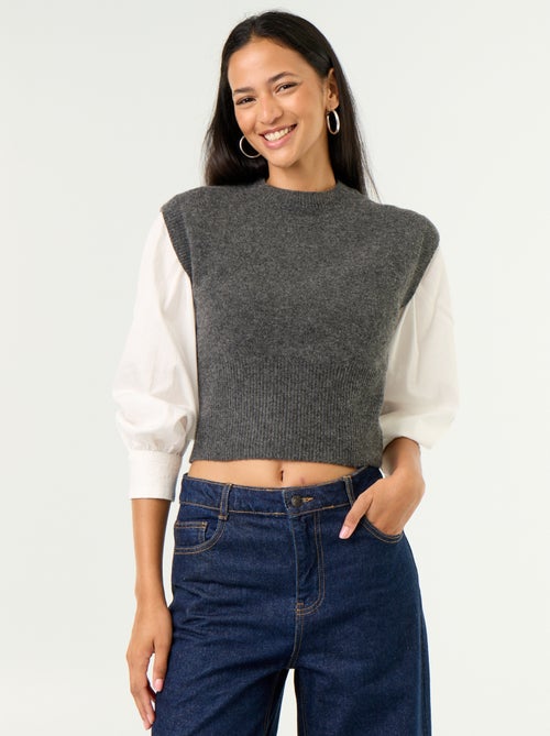 Ärmelloser Grobstrickpullover - Kiabi