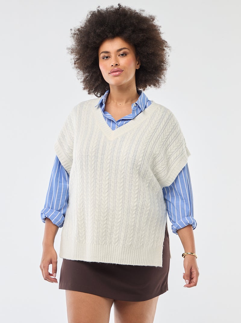 Ärmelloser Pullover aus grobem Zopfstrick Weiß - Kiabi