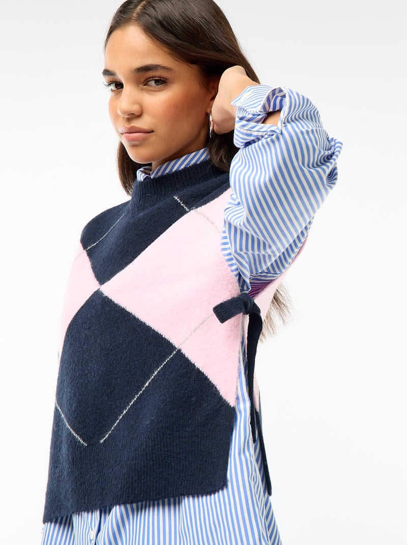 Ärmelloser Pullover mit Bindebändern an den Seiten Bleu - Kiabi
