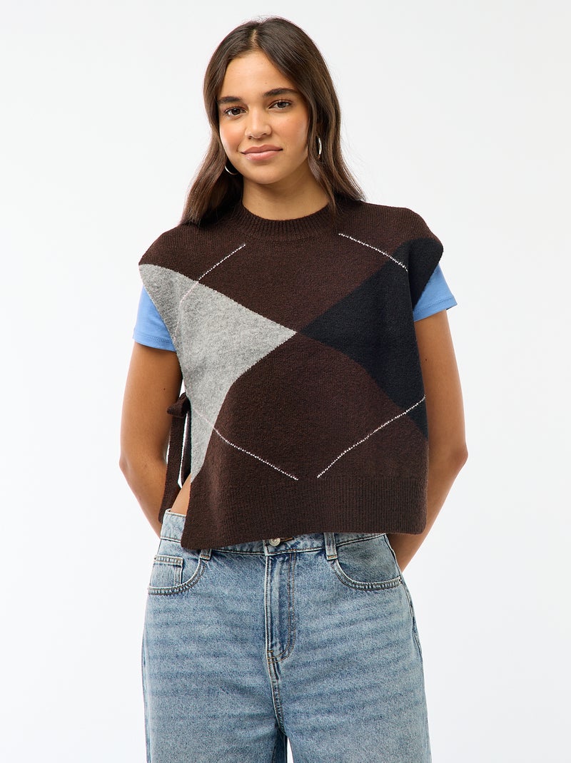 Ärmelloser Pullover mit Bindebändern an den Seiten Braun - Kiabi