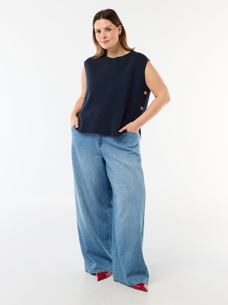 Ärmelloser Pullover mit goldenen Knöpfen an der Seite Marineblau - Kiabi