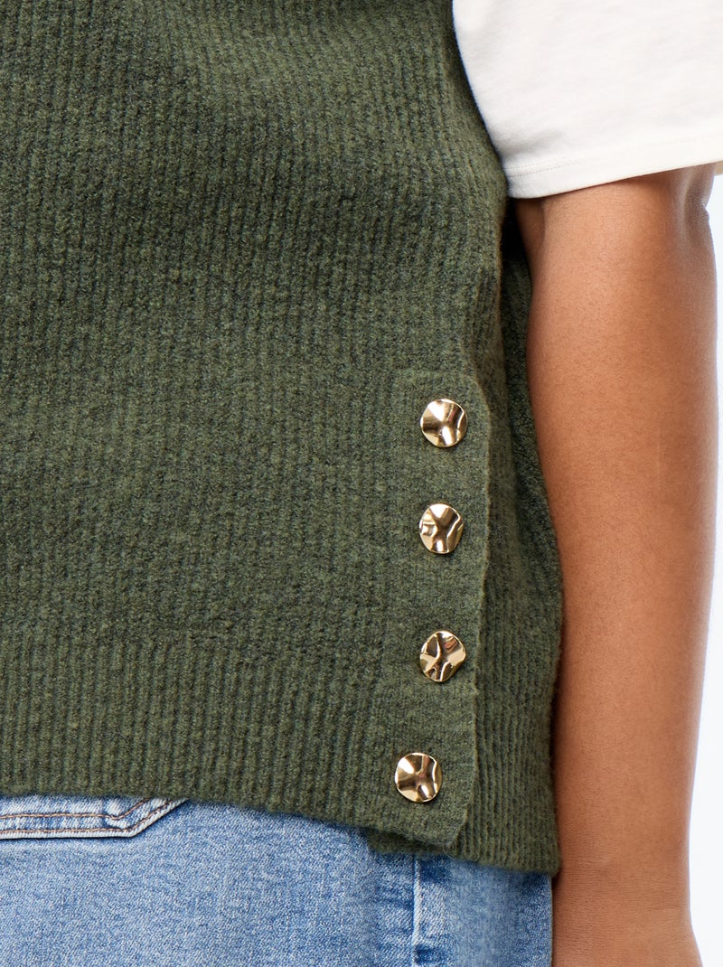 Ärmelloser Pullover mit goldenen Schmuckapplikationen Grün - Kiabi