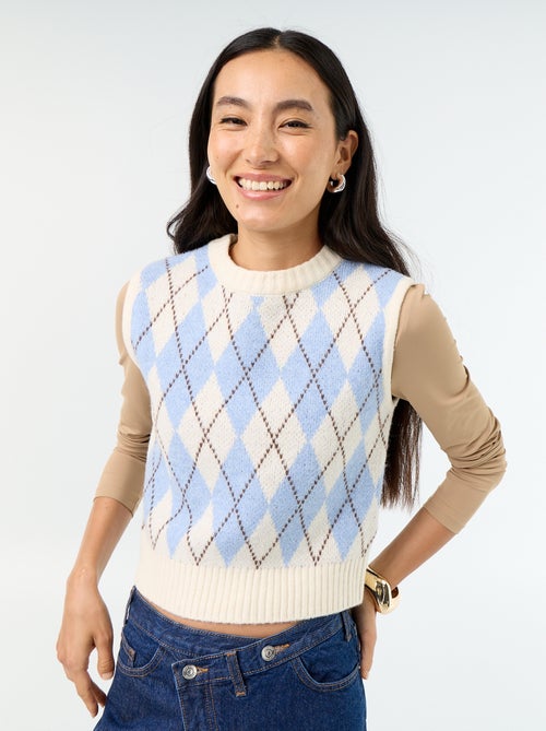 Ärmelloser Pullover mit Rautenmuster - Kiabi