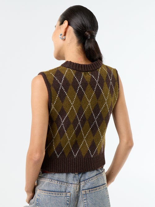 Ärmelloser Pullover mit Rautenmuster - Kiabi