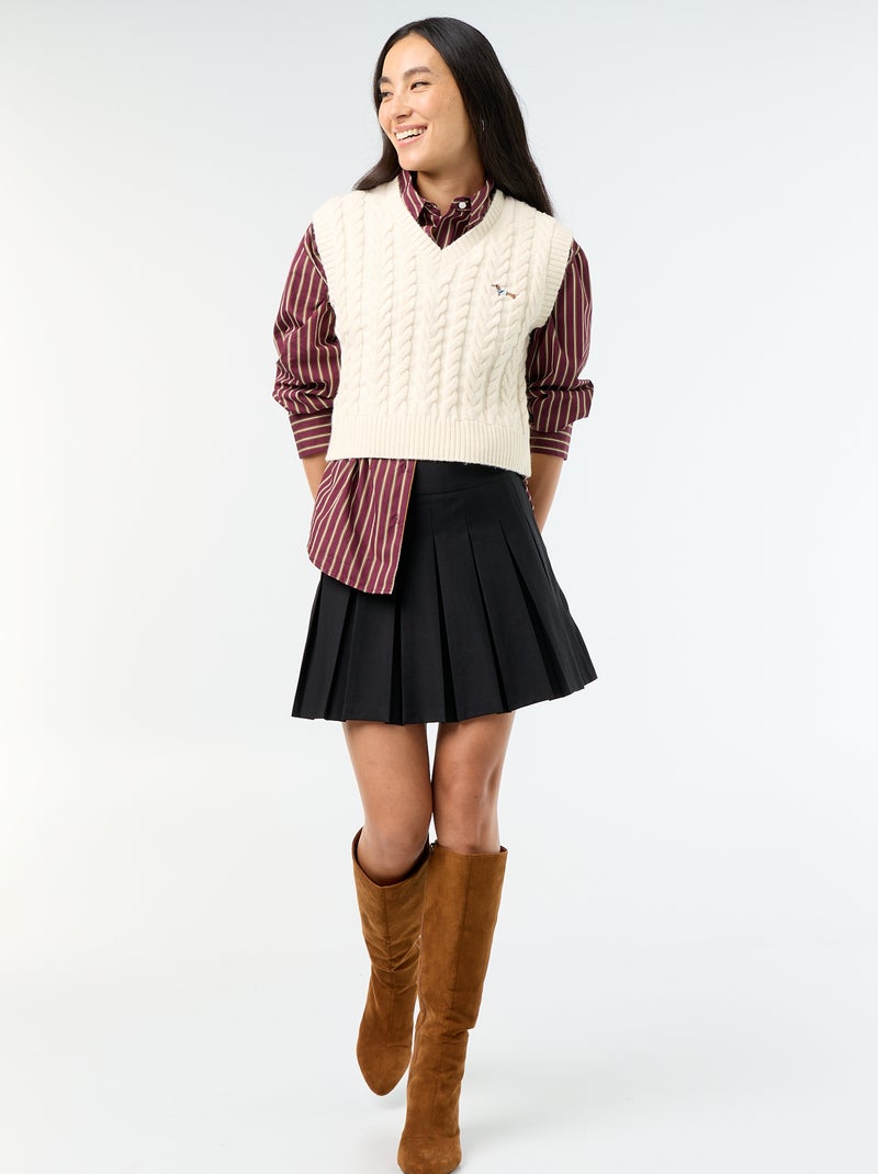 Ärmelloser Zopfmusterpullover Beige - Kiabi