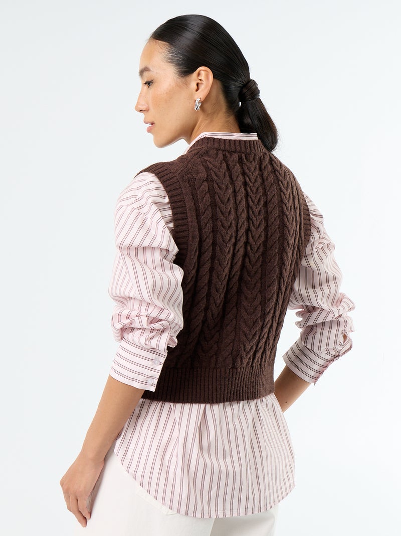 Ärmelloser Zopfmusterpullover Braun - Kiabi