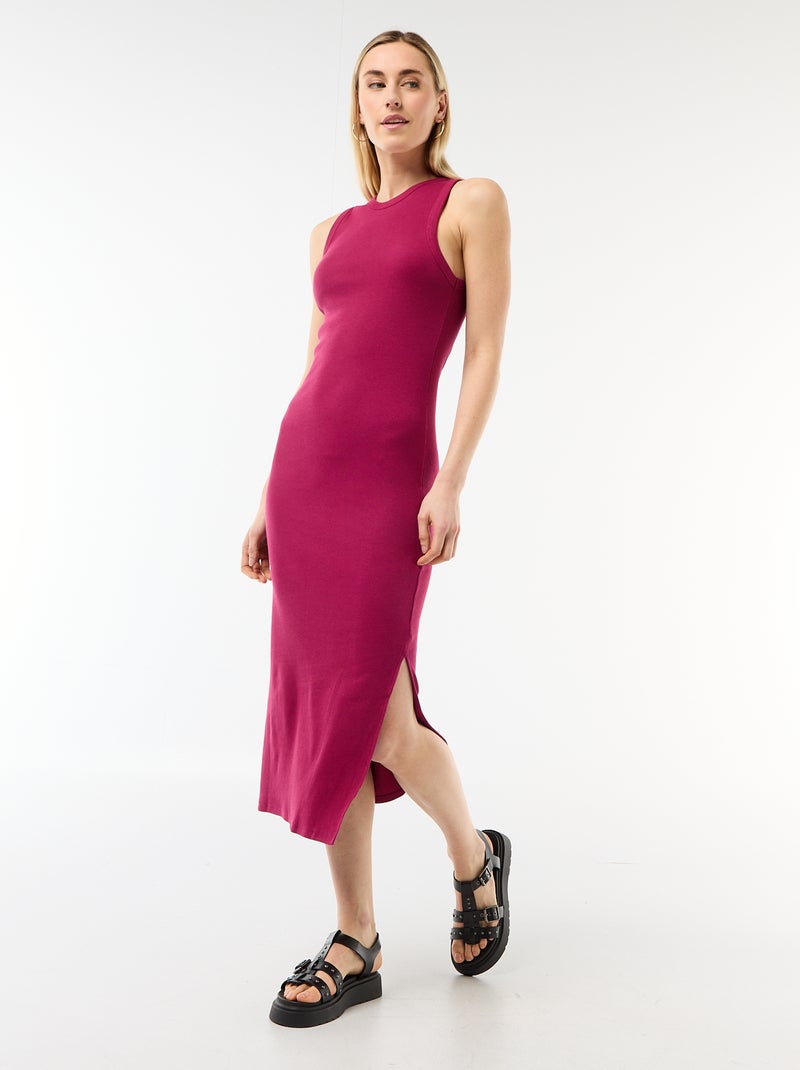 Ärmelloses geripptes Midikleid Rot - Kiabi