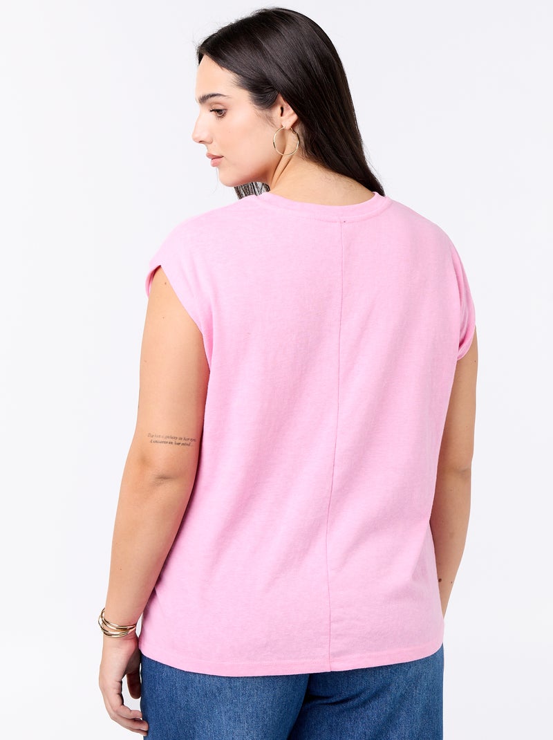 Ärmelloses Jersey-T-Shirt mit kleiner Bruststickerei Rosa - Kiabi