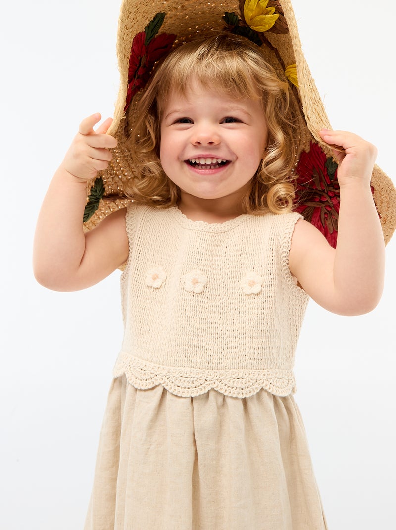 Ärmelloses Kleid mit Häkeloberteil Beige - Kiabi