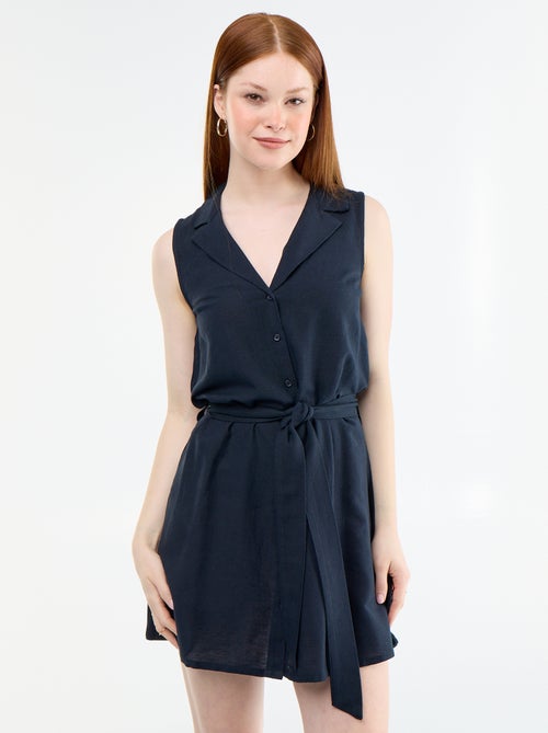 Ärmelloses kurzes Hemdblusenkleid aus Leinen-Mix - Kiabi Ärmelloses kurzes Hemdblusenkleid aus Leinen-Mix - Kiabi