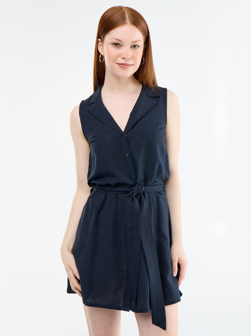 Ärmelloses kurzes Hemdblusenkleid aus Leinen-Mix Blau - Kiabi