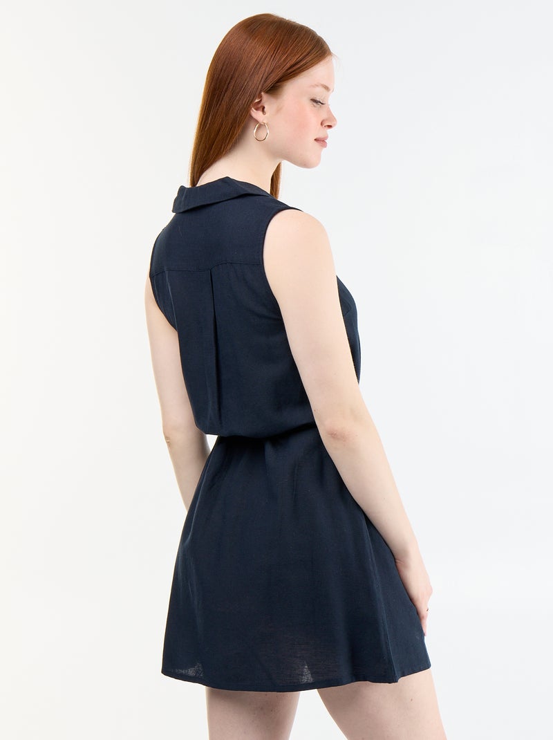 Ärmelloses kurzes Hemdblusenkleid aus Leinen-Mix Blau - Kiabi