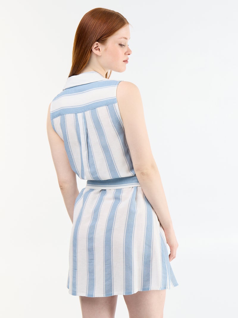 Ärmelloses kurzes Hemdblusenkleid aus Leinen-Mix Blau - Kiabi