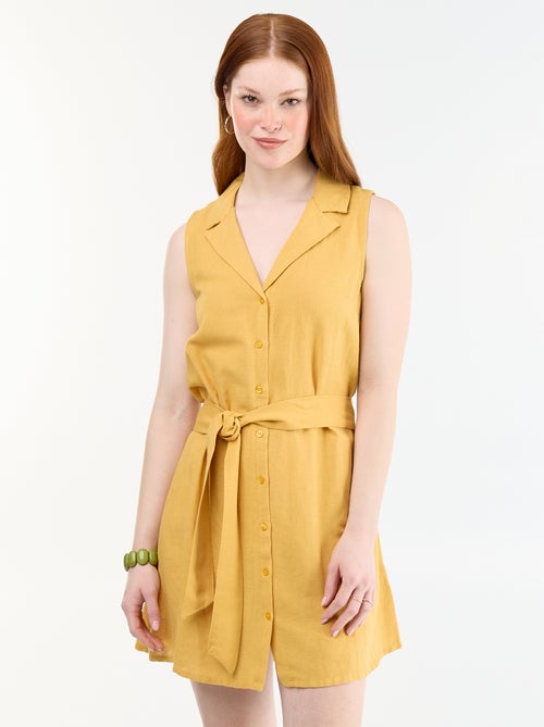 Ärmelloses kurzes Hemdblusenkleid aus Leinen-Mix - Kiabi Ärmelloses kurzes Hemdblusenkleid aus Leinen-Mix - Kiabi