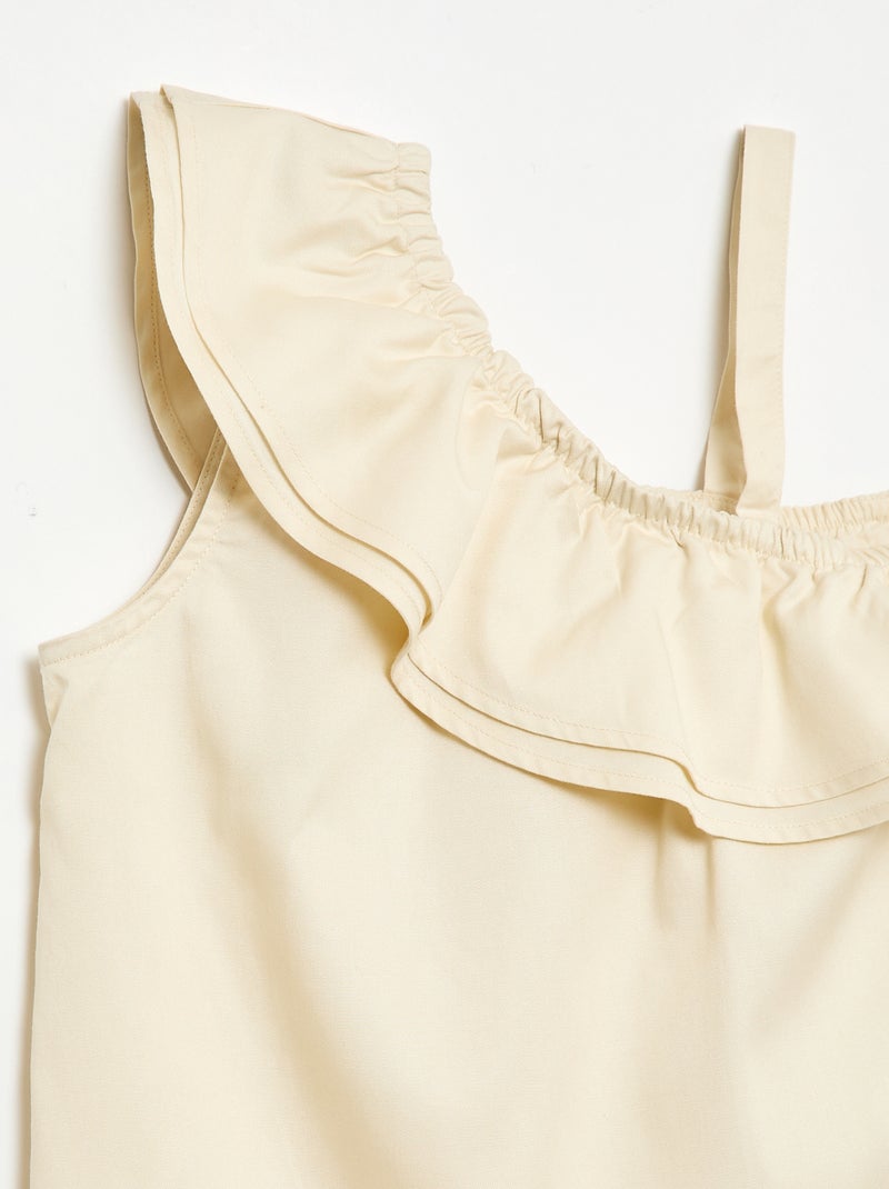 Asymmetric Strappy Top with Ruffled Collar White - Kiabi