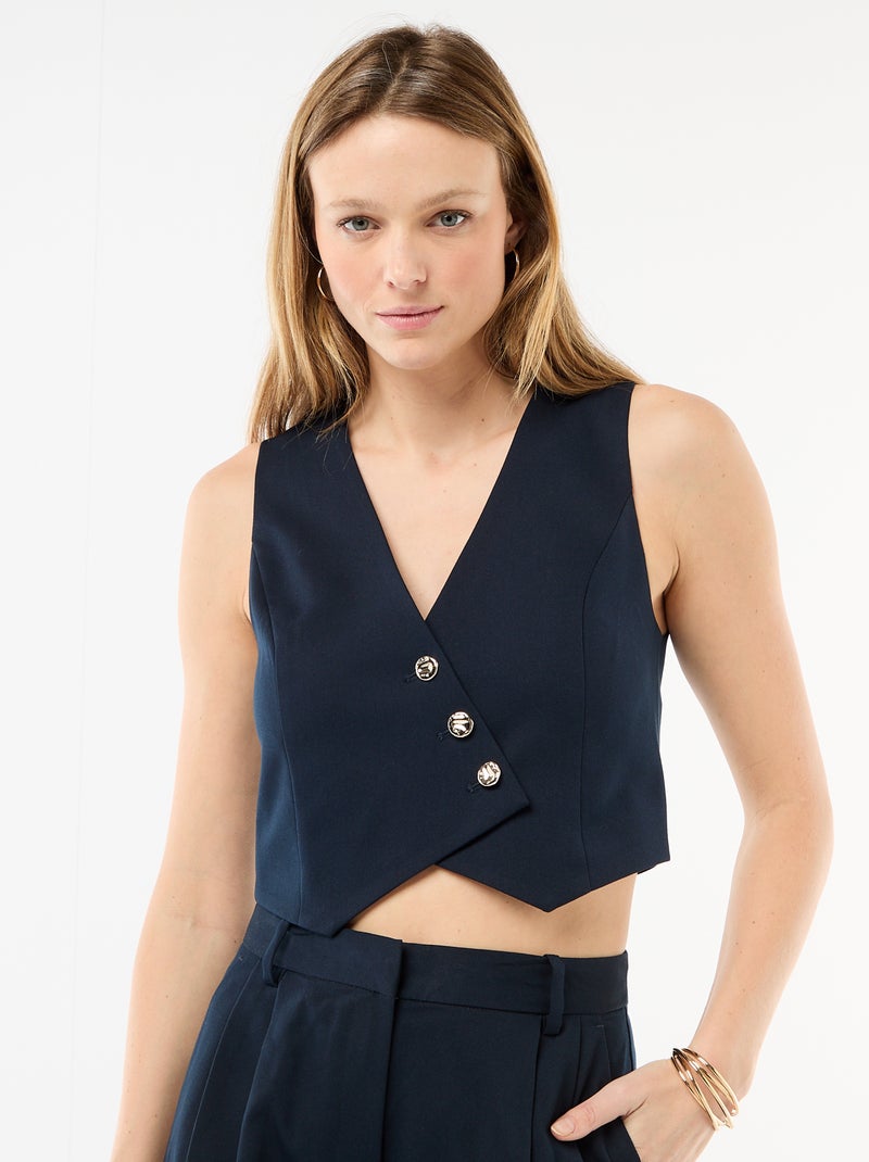 Asymmetrical Button-Front Suit Vest Blue - Kiabi
