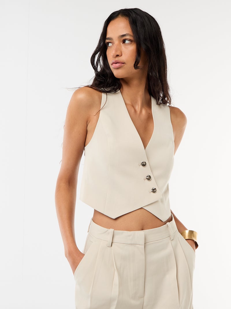 Asymmetrical Button-Front Suit Vest Grey - Kiabi