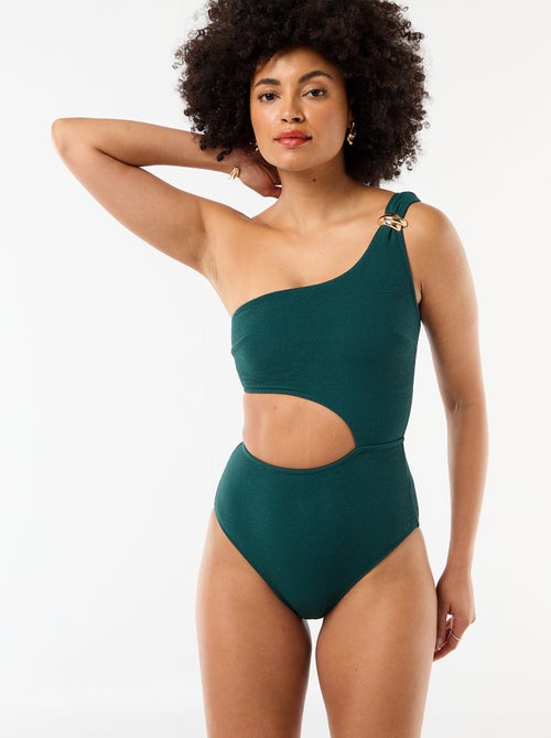 Asymmetrical one-piece swimsuit with gold-tone jewel - Kiabi