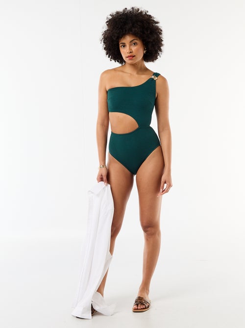 Asymmetrical one-piece swimsuit with gold-tone jewel - Kiabi