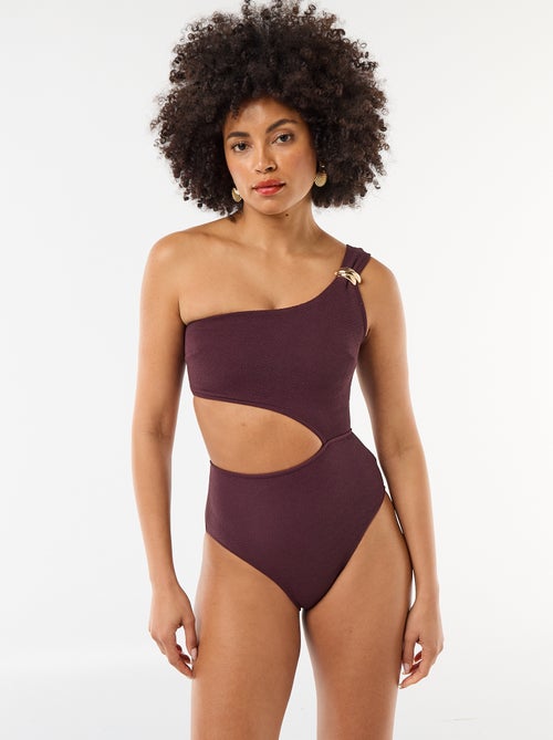 Asymmetrical one-piece swimsuit with gold-tone jewel - Kiabi