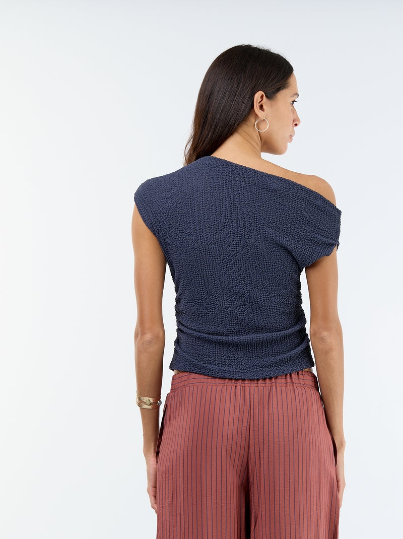 Asymmetrical Plain Stretch Sleeveless Top Blue - Kiabi
