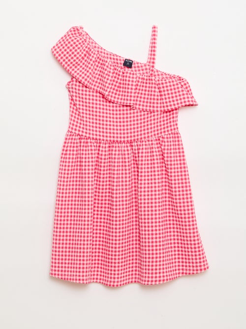 Asymmetrical Ruffled Gingham Dress - Kiabi Asymmetrical Ruffled Gingham Dress - Kiabi