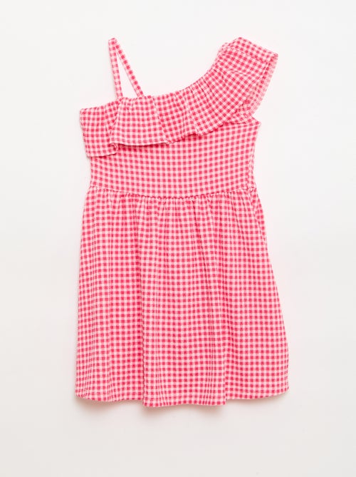 Asymmetrical Ruffled Gingham Dress - Kiabi Asymmetrical Ruffled Gingham Dress - Kiabi