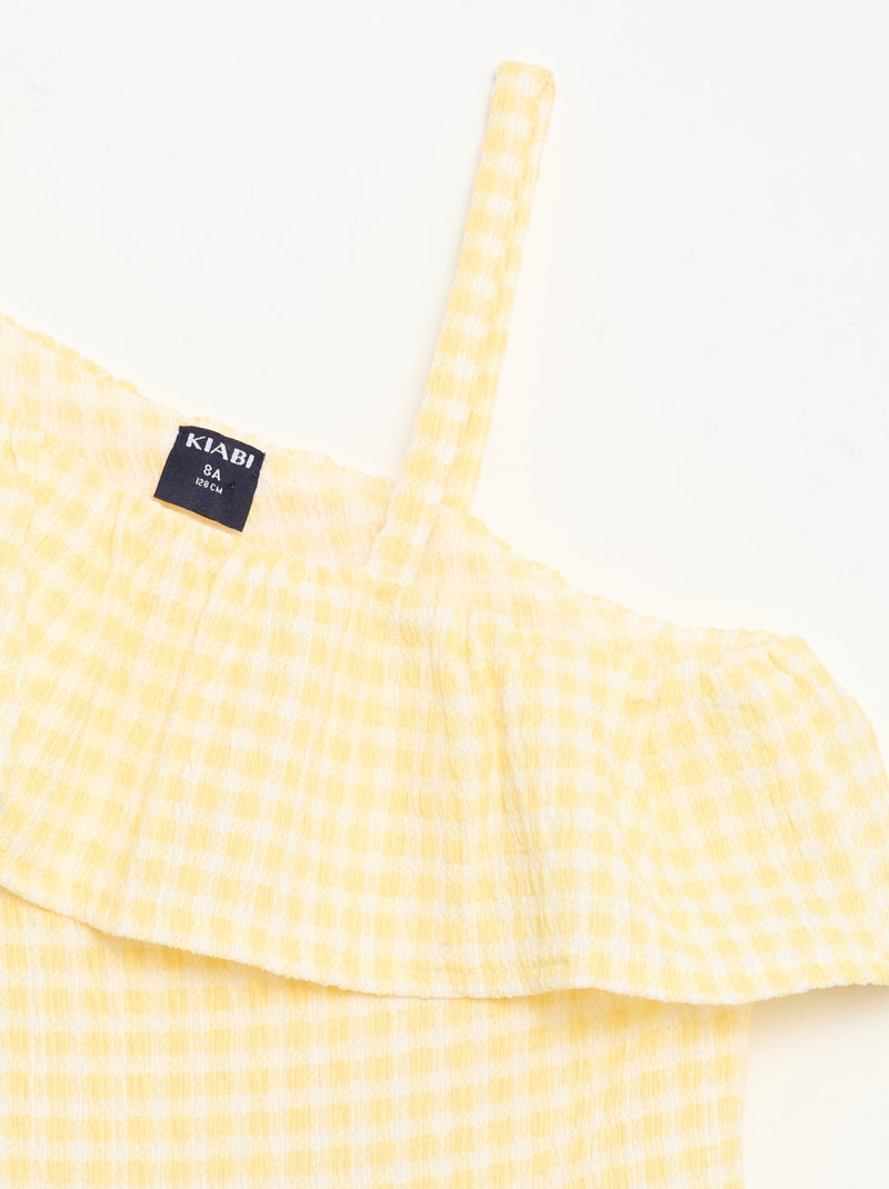Asymmetrical Ruffled Gingham Dress Yellow - Kiabi
