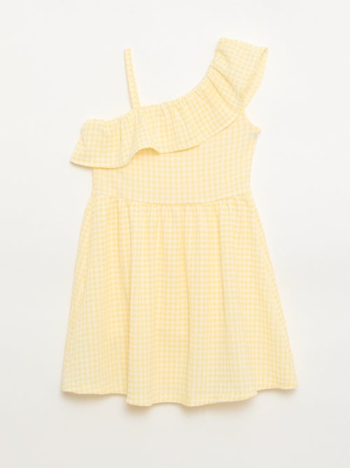 Asymmetrical Ruffled Gingham Dress - Kiabi Asymmetrical Ruffled Gingham Dress - Kiabi