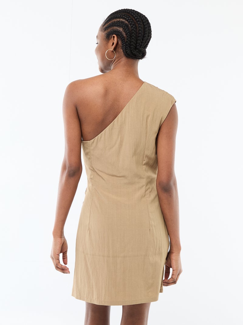 Asymmetrisches Kurzarmkleid mit Drapierung Braun - Kiabi