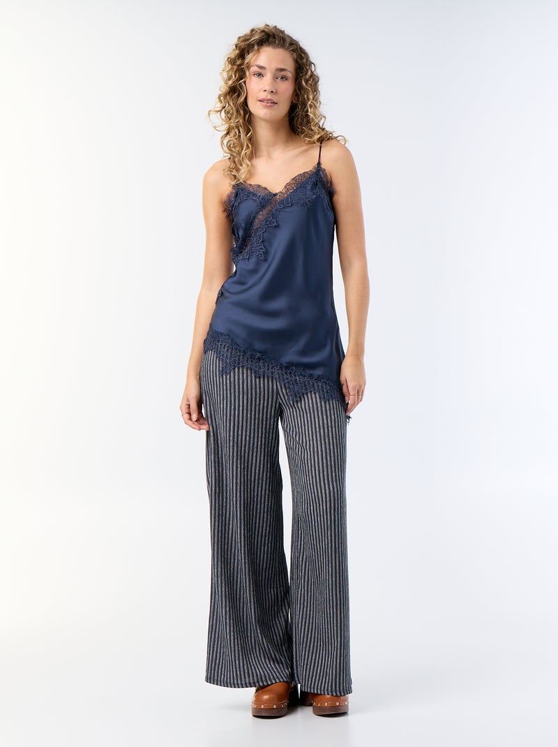 Asymmetrisches Satintop mit Spitze Blau - Kiabi