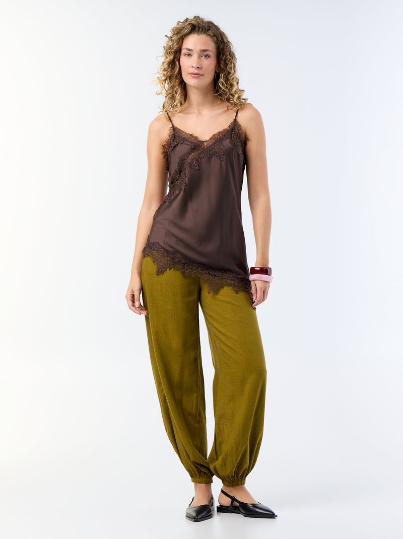 Asymmetrisches Satintop mit Spitze Braun - Kiabi