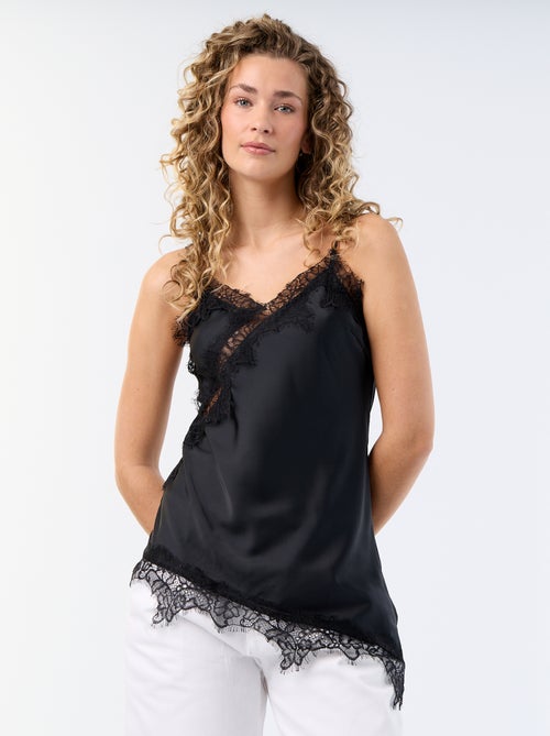 Asymmetrisches Satintop mit Spitze - Kiabi