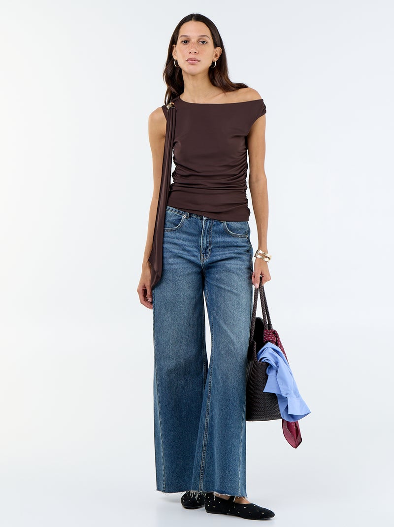Asymmetrisches Uni-Stretch-Top Braun - Kiabi
