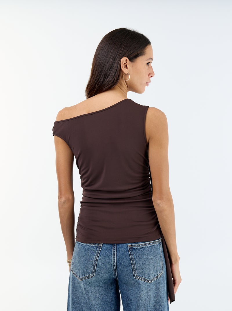 Asymmetrisches Uni-Stretch-Top Braun - Kiabi