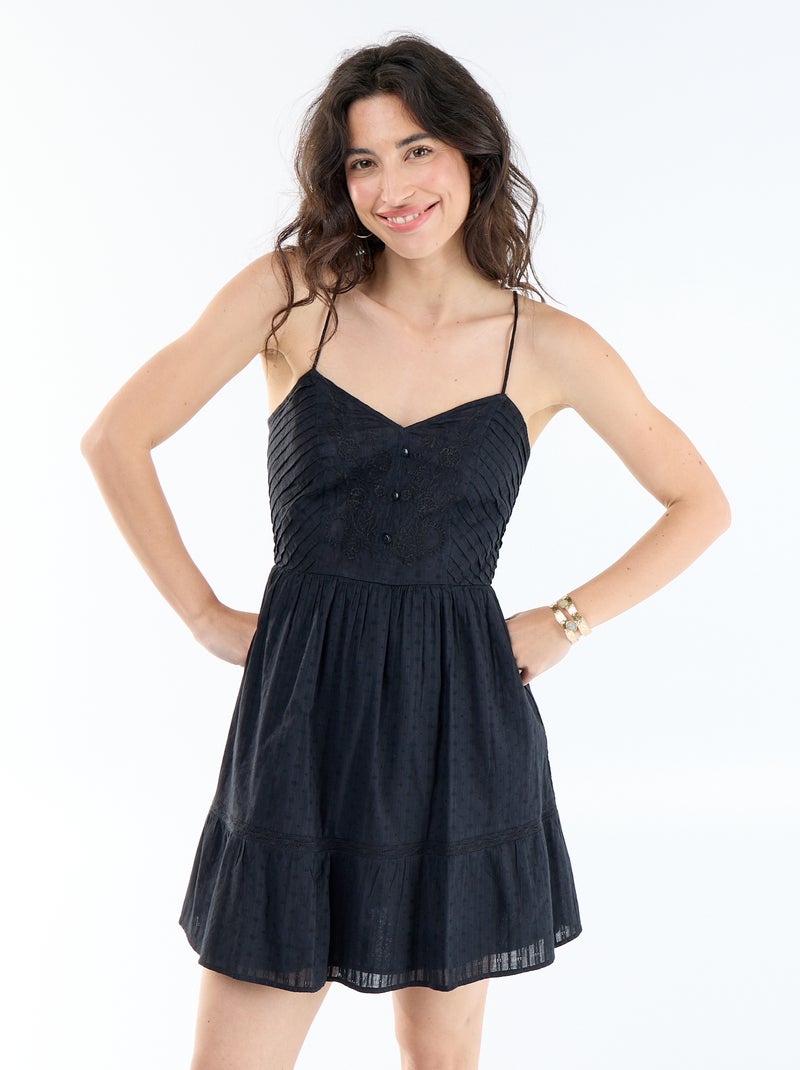 Ausgestelltes Kleid mit Spaghettiträgern Schwarz - Kiabi