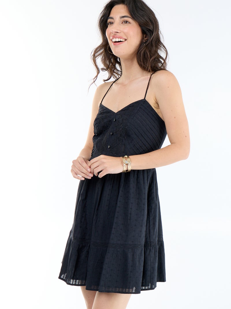 Ausgestelltes Kleid mit Spaghettiträgern Schwarz - Kiabi