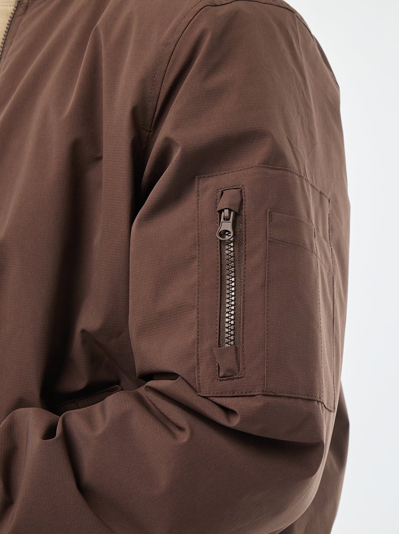 Aviator-Style Jacket with Zipped Sleeve Pocket Brown - Kiabi