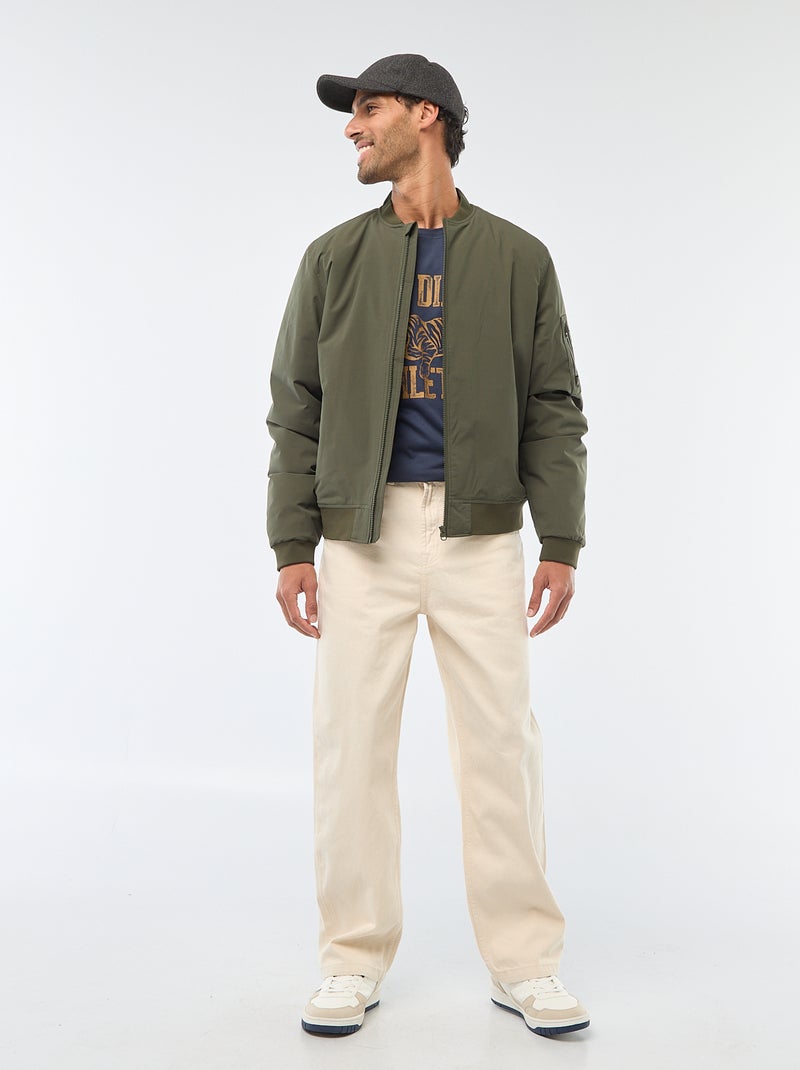 Aviator-style Jacket with Zipped Sleeve Pocket Khaki - Kiabi
