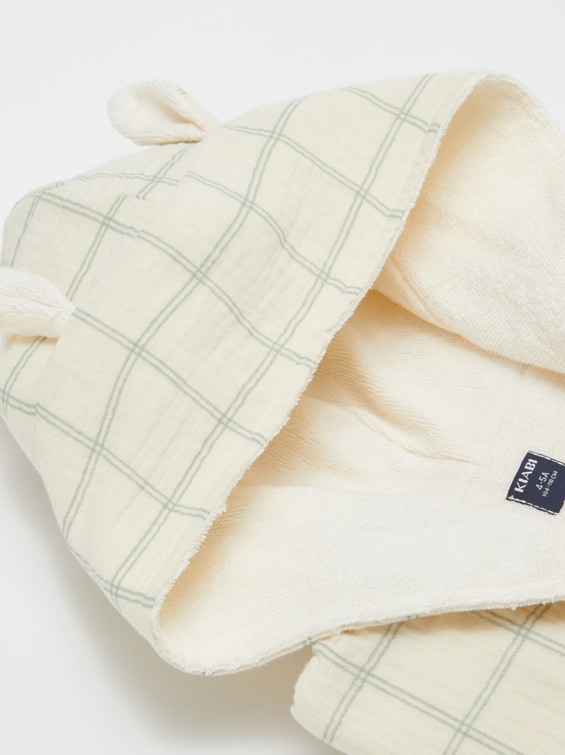Bademantel aus Frottee und Baumwollgaze - Kiabi Home Ecru/Vert - Kiabi