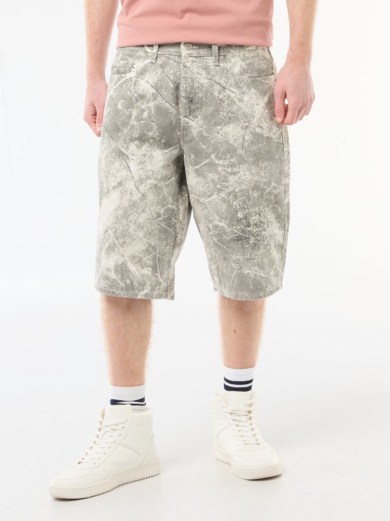 Baggy Cotton Shorts with Original Design Beige - Kiabi