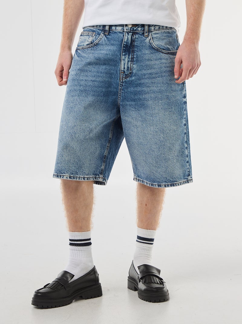 Baggy Denim Bermuda Shorts in Cotton Blue - Kiabi