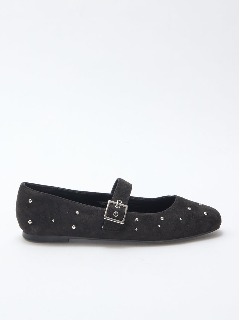 Ballerinas mit Nieten-Riemchen Schwarz - Kiabi