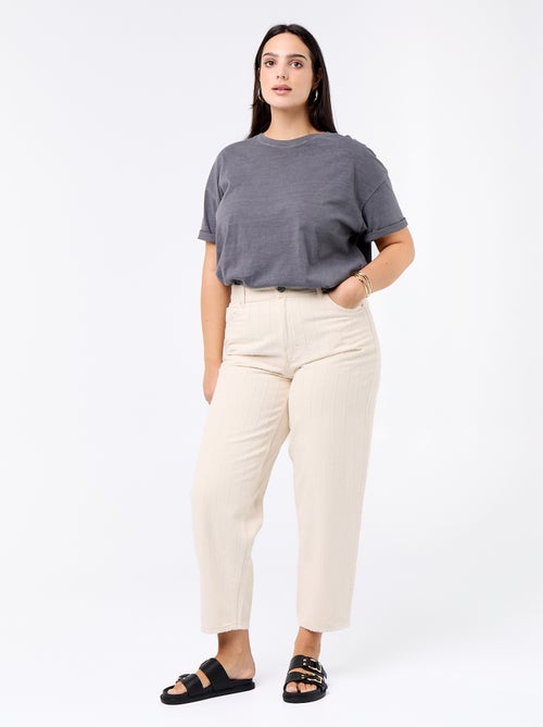Balloon Twill Trousers with Vertical Distressed Details - Kiabi Balloon Twill Trousers with Vertical Distressed Details - Kiabi