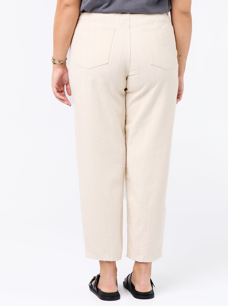 Balloon Twill Trousers with Vertical Distressed Details White - Kiabi