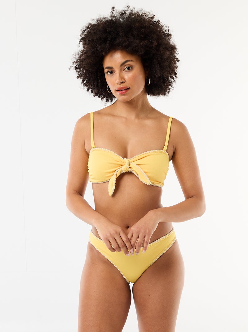 Bandeau Bikini Top with Contrast Stitching Yellow - Kiabi