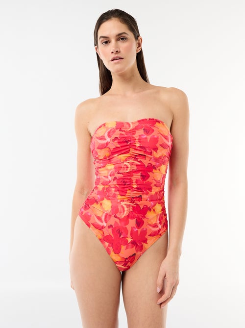 Bandeau One-Piece Swimsuit with Pleated Effect - Kiabi
