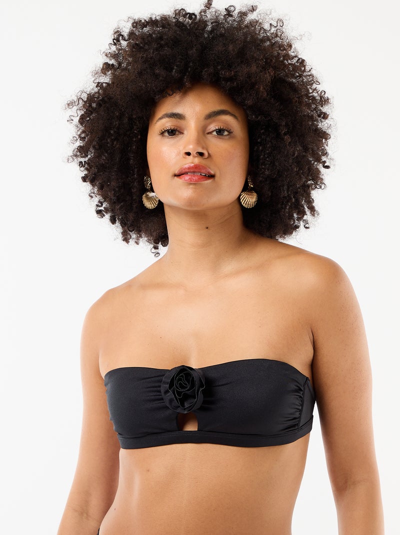 Bandeau swim top with embossed floral detail Black - Kiabi