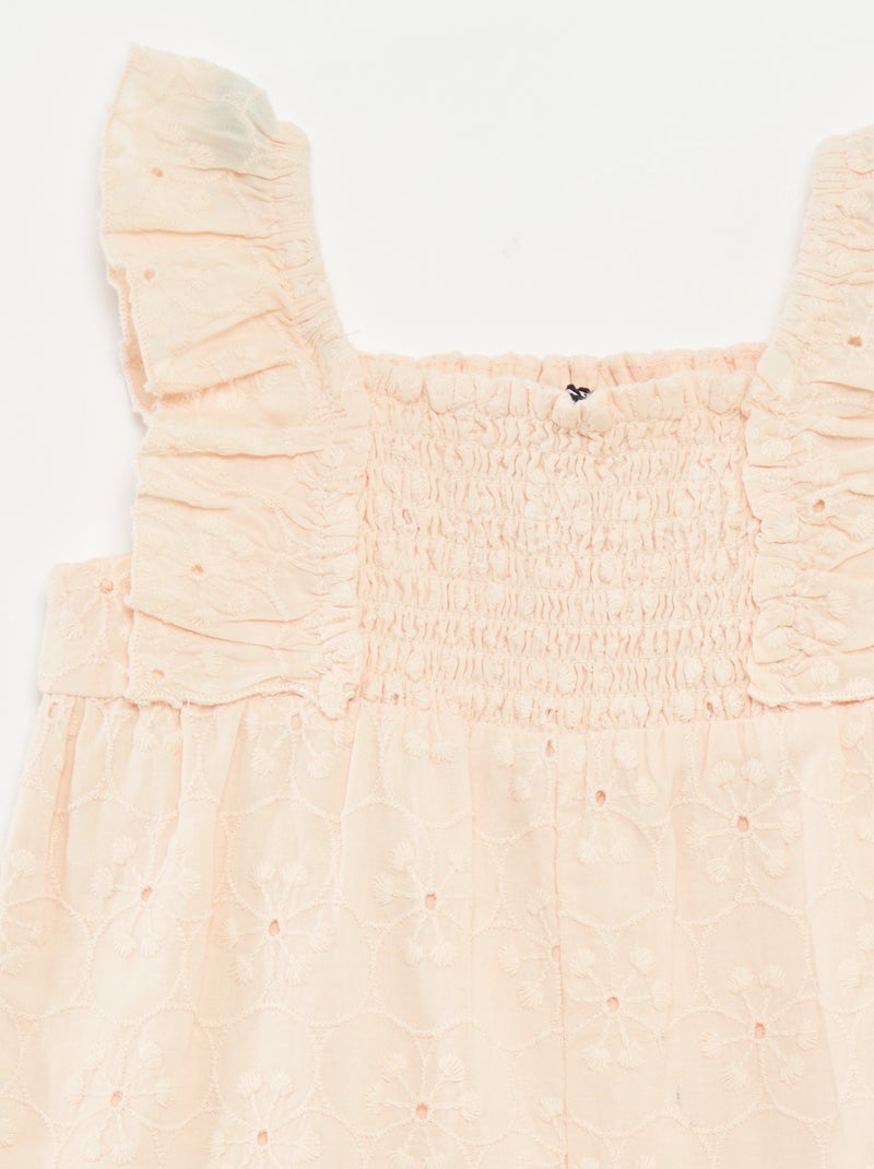 Barboteuse courte avec broderies anglaises BEIGE - Kiabi